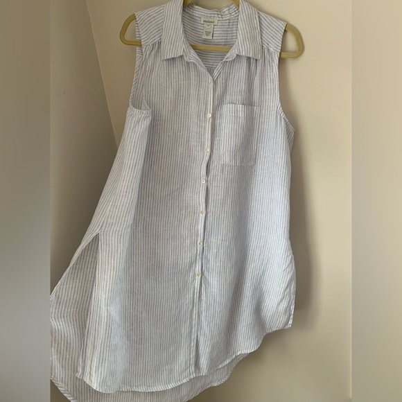 Sundance Classic Memories Blue & White Striped Linen Tunic Top Size Large Petite - Picture 8 of 15